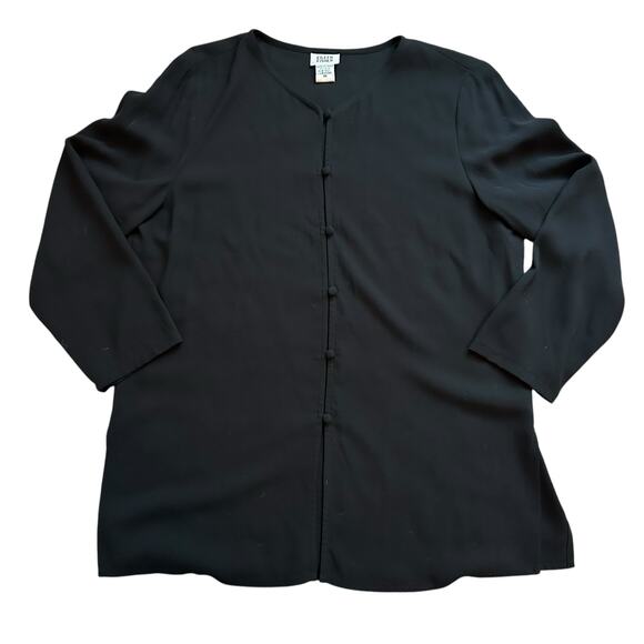 Eileen Fisher black silk long sleeve button front top size M - Picture 11 of 11